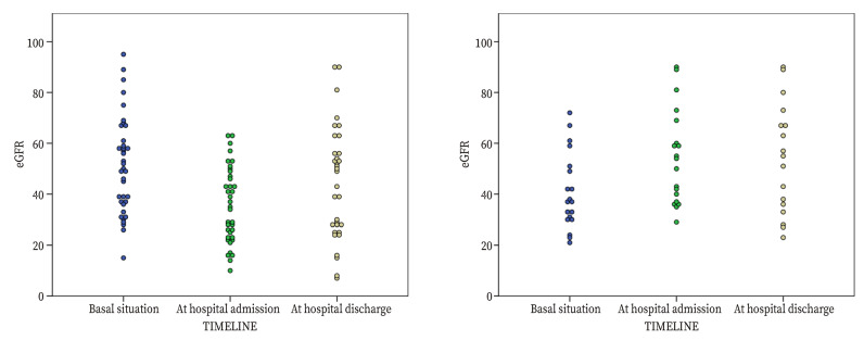 Lower estimated glomerular filtration rate at admission is associated with a worse outcome in older patients with hip fracture who undergo surgical treatment.