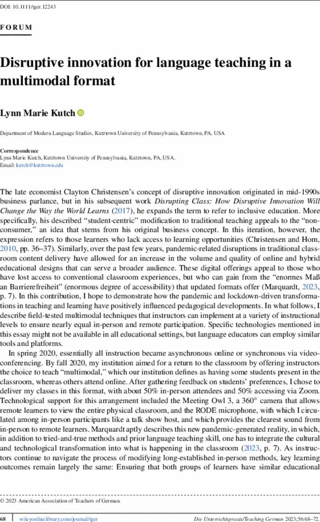 Disruptive innovation for language teaching in a multimodal format