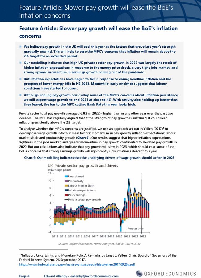 Feature Article: Slower pay growth will ease the BoE's inflation concerns