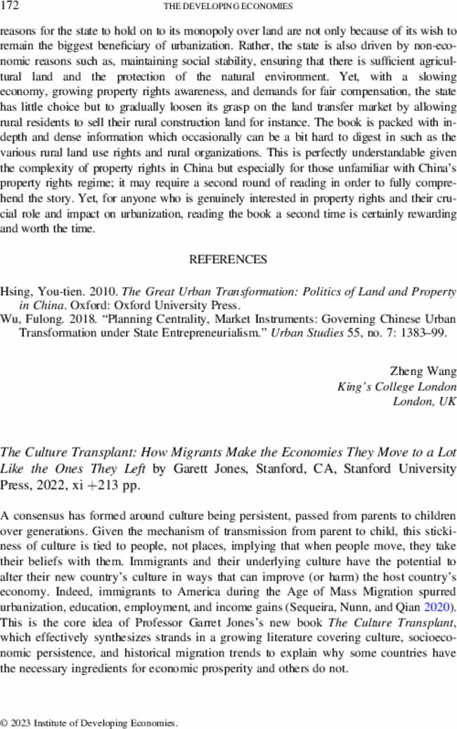 The Culture Transplant: How Migrants Make the Economies They Move to a Lot Like the Ones They Left by  Garett Jones, Stanford, CA, Stanford University Press,  2022, xi +213 pp.