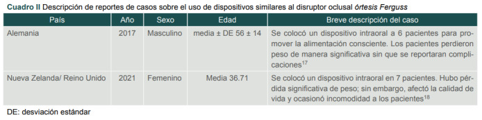 [Dental occlusal disruptor as a strategy to moderate caloric intake: two case report].