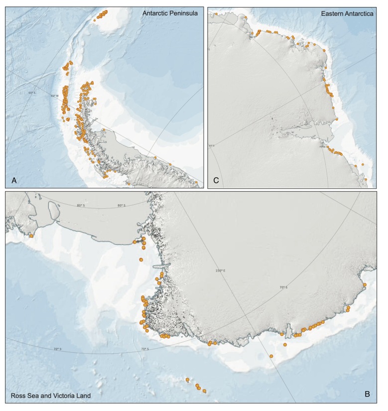 Antarctic Penguin Biogeography Project: Database of abundance and distribution for the Adélie, chinstrap, gentoo, emperor, macaroni and king penguin south of 60 S.