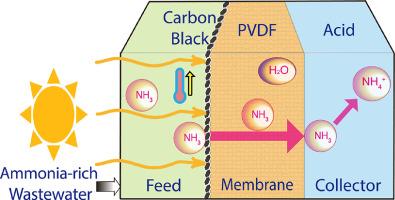 Solar enhanced membrane distillation for ammonia recovery