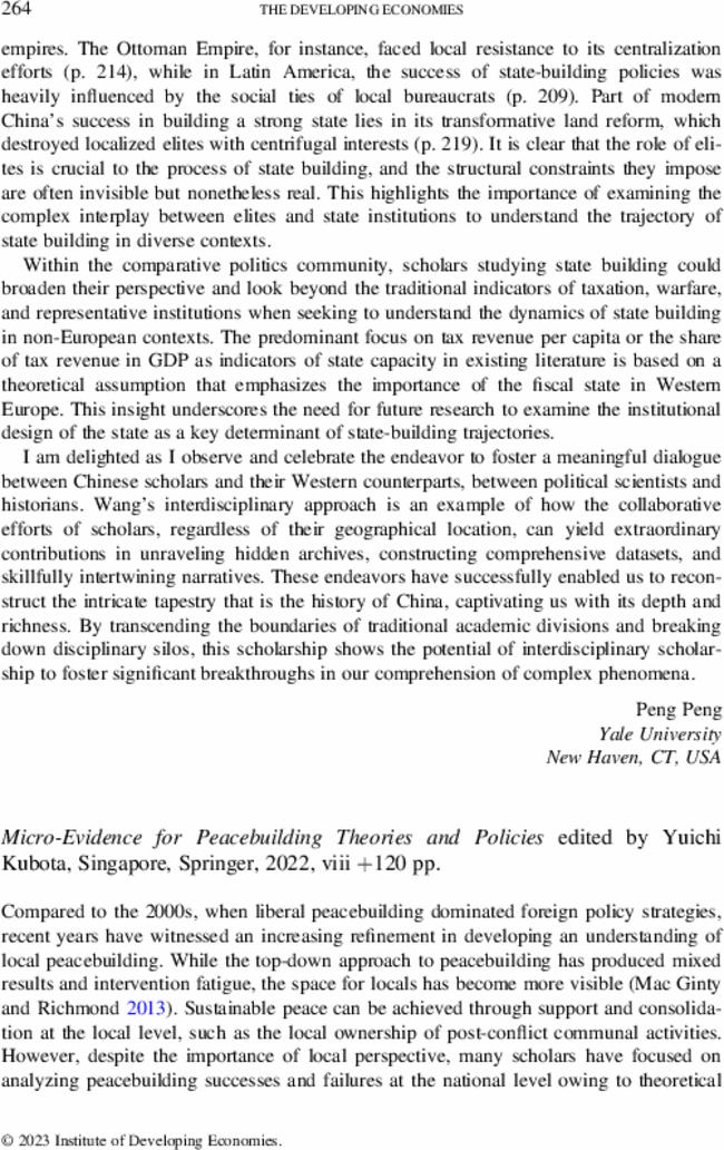 Micro-Evidence for Peacebuilding Theories and Policies edited by  Yuichi Kubota, Singapore, Springer,  2022, viii +120 pp.