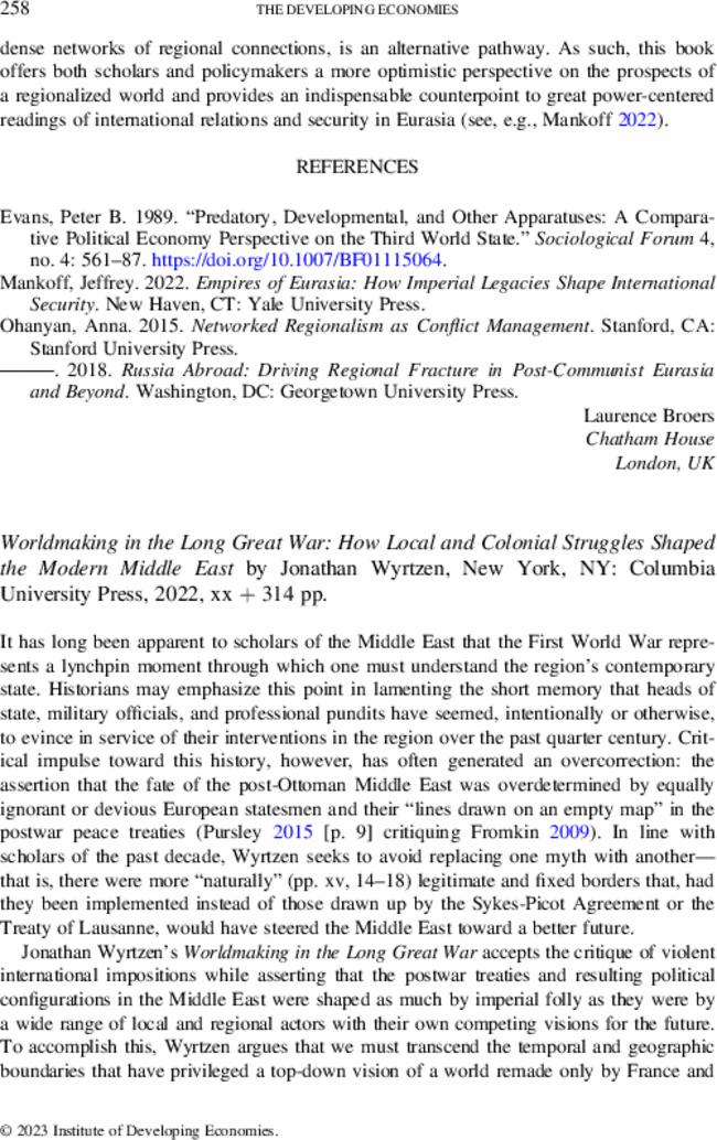 Worldmaking in the Long Great War: How Local and Colonial Struggles Shaped the Modern Middle East by  Jonathan Wyrtzen, New York, NY: Columbia University Press,  2022, xx + 314 pp.