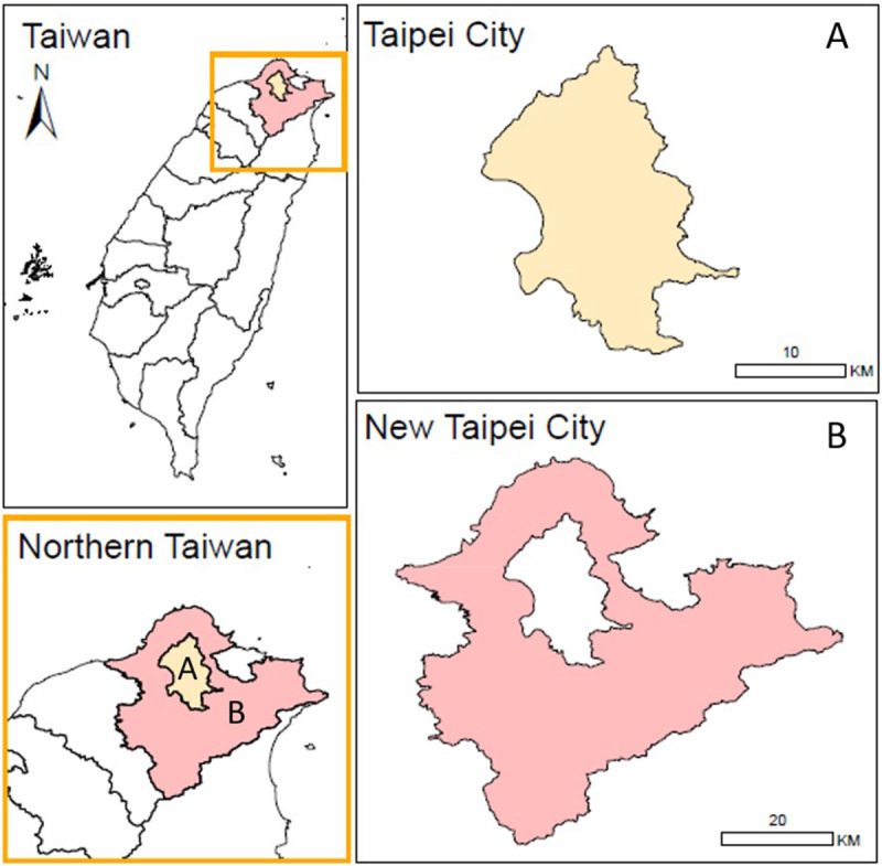 Space-time self-harm and suicide clusters in two cities in Taiwan.