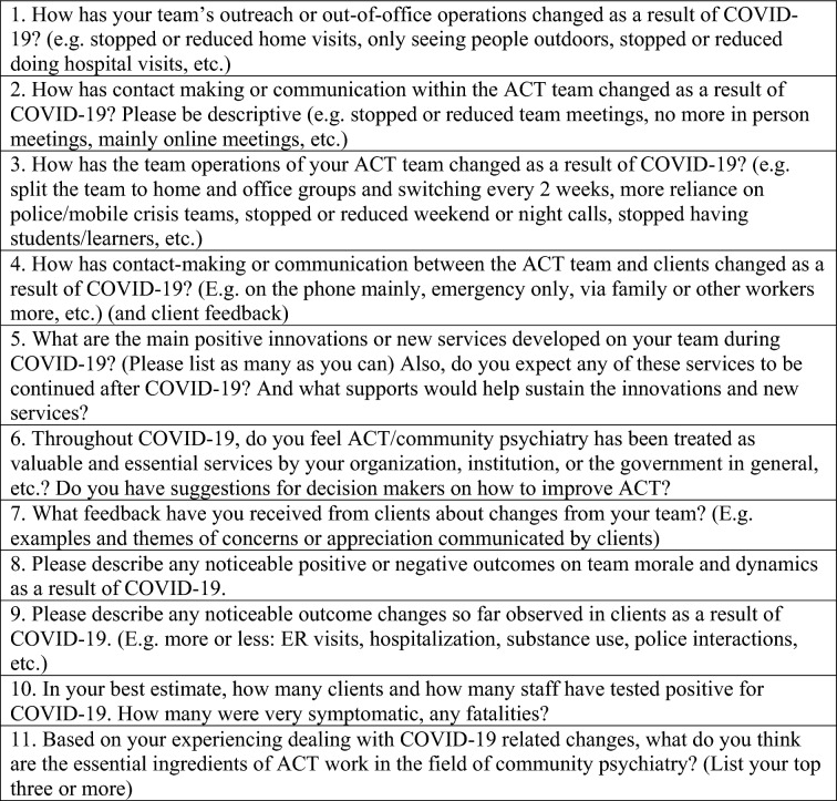 Impact of COVID-19 on the lives of people with severe mental illness-front-line community psychiatry workers observation from a provincial survey of assertive community treatment teams in Ontario, Canada.