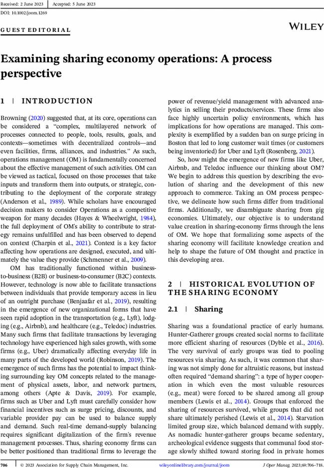 Examining sharing economy operations: A process perspective