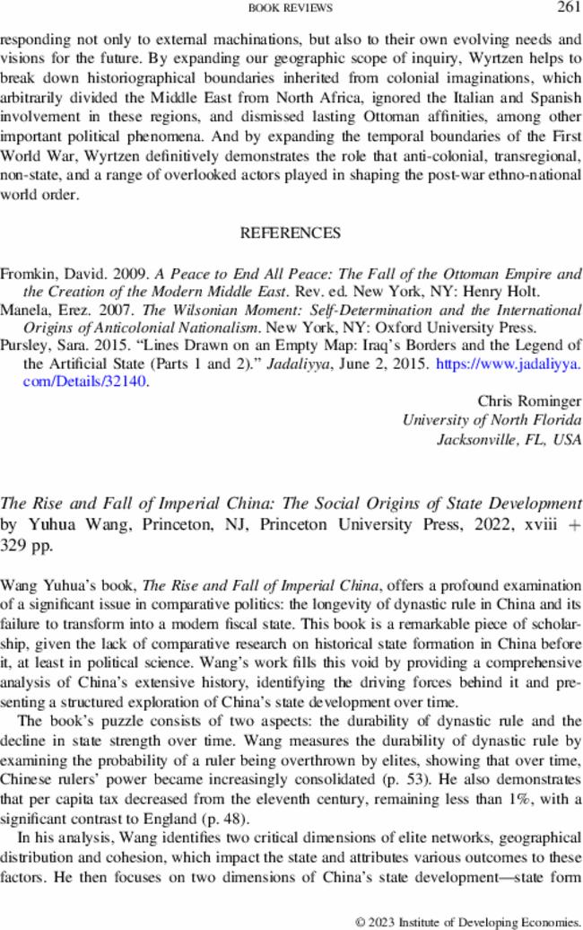 The Rise and Fall of Imperial China: The Social Origins of State Development by  Yuhua Wang, Princeton, NJ, Princeton University Press,  2022, xviii + 329 pp.