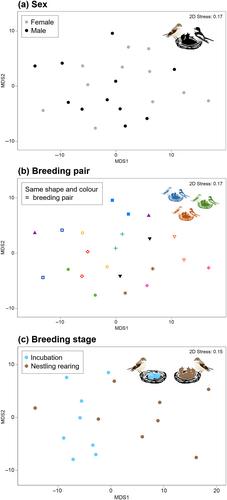 Preen oil composition of Pied Flycatchers is similar between partners but differs between sexes and breeding stages