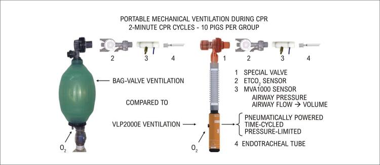 Use of a Portable Mechanical Ventilator during Cardiopulmonary Resuscitation is Feasible, Improves Respiratory Parameters, and Prevents the Decrease of Dynamic Lung Compliance.