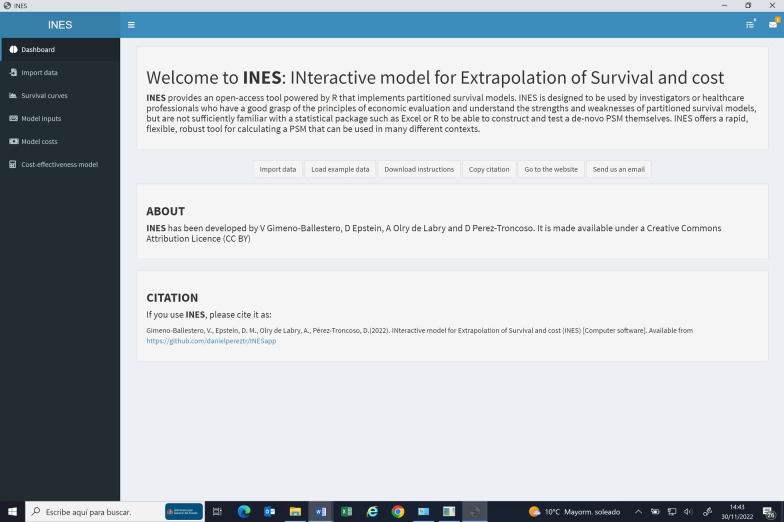 INES: Interactive tool for construction and extrapolation of partitioned survival models.