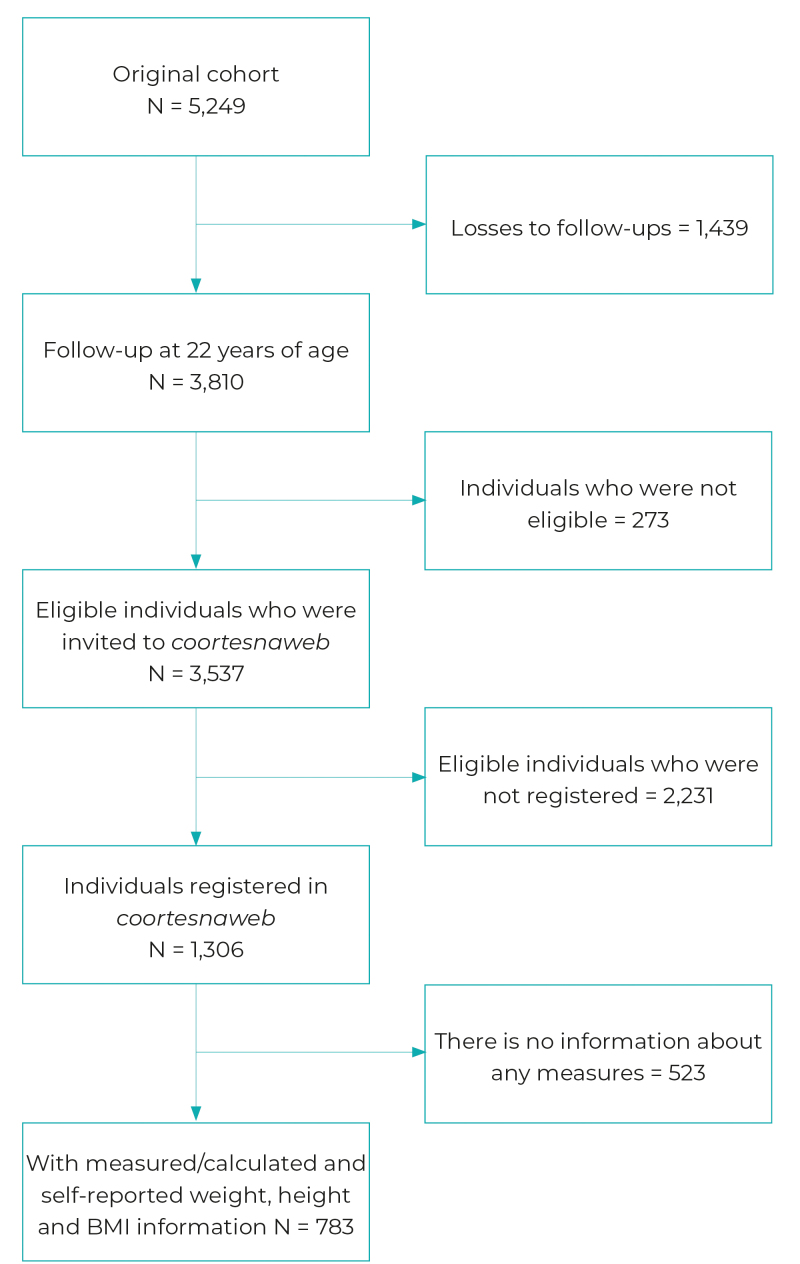 Agreement between measured weight, height and BMI and Web-based self-reported data in participants of the 1993 Pelotas Birth Cohort, Brazil: a cross-sectional validation study.