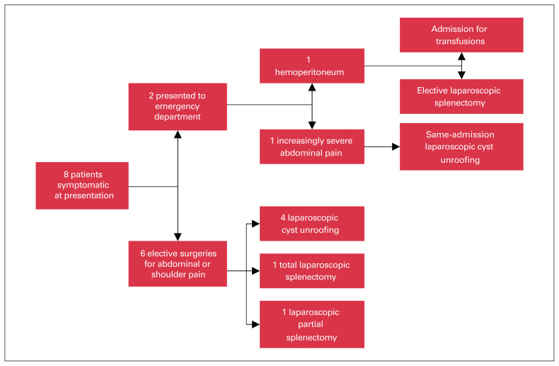 Watchful waiting for large primary nonparasitic splenic cysts.