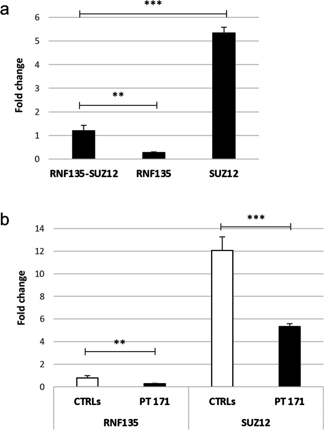 Deregulated expression of polycomb repressive complex 2 target genes in a NF1 patient with microdeletion generating the RNF135-SUZ12 chimeric gene.