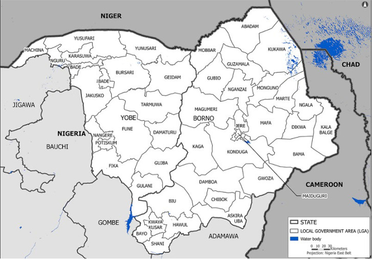 Historical reconstruction of inaccessibility status in Local Government Areas (LGAs) of Borno and Yobe States, Nigeria, 2010-2020.