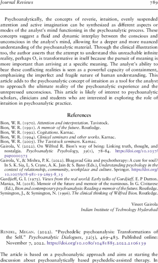 Rundel, Megan. (2022). “ Psychedelic psychoanalysis: Transformations of the Self.”  Psychoanalytic Dialogues,  32(5),  469–483. Published online: November 7, 2022. https://doi.org/10.1080/10481885.2022.2106139