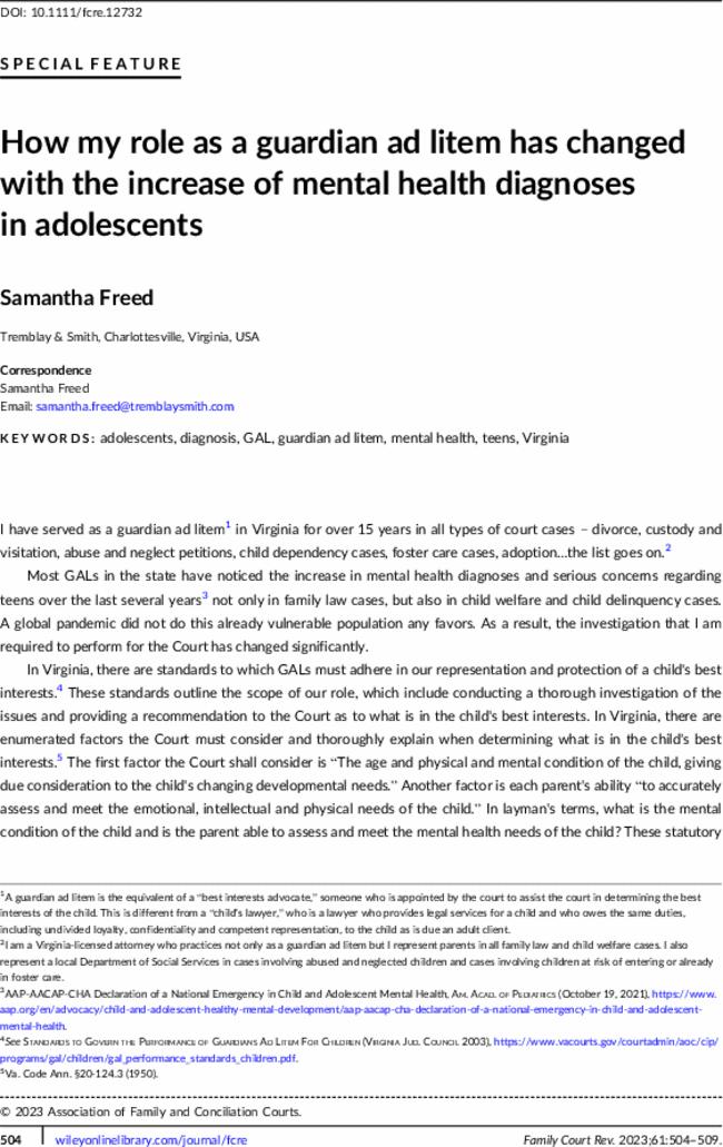 How my role as a guardian ad litem has changed with the increase of mental health diagnoses in adolescents