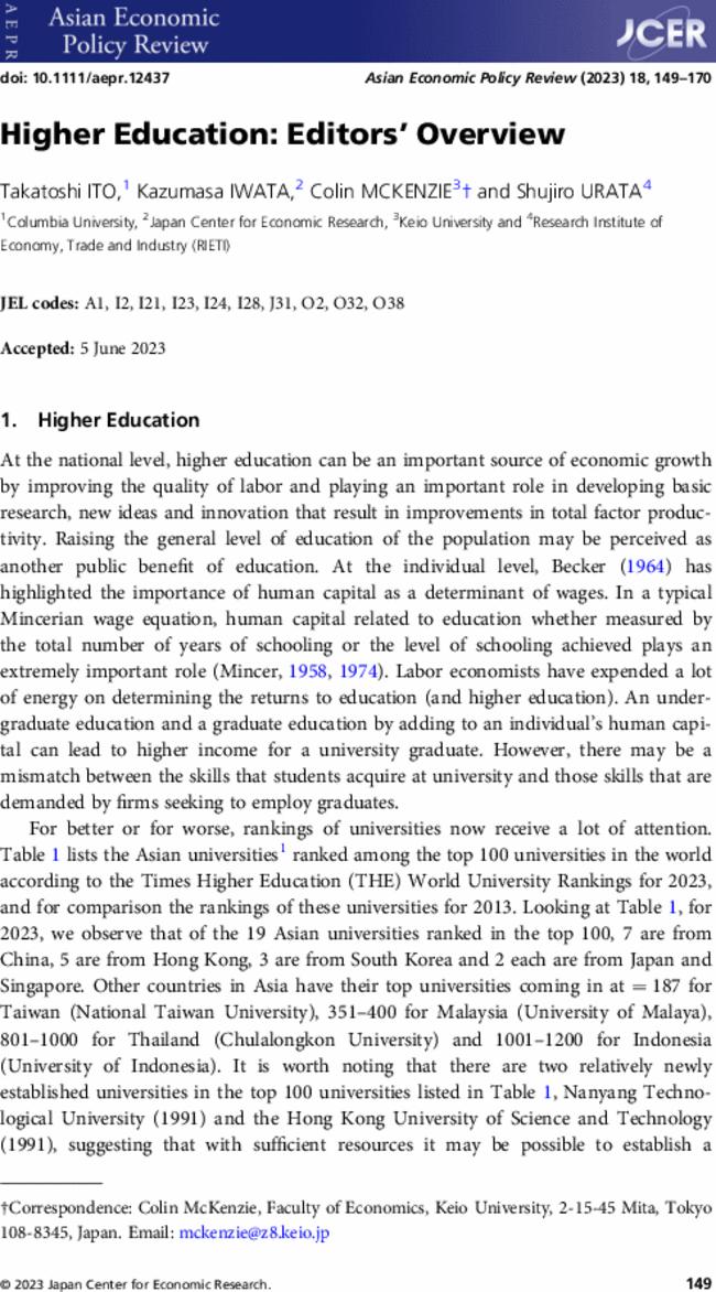 Higher Education: Editors' Overview