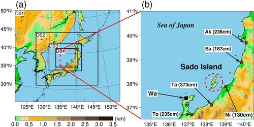 The snow-shadow effect of Sado Island on Niigata City and the coastal plain