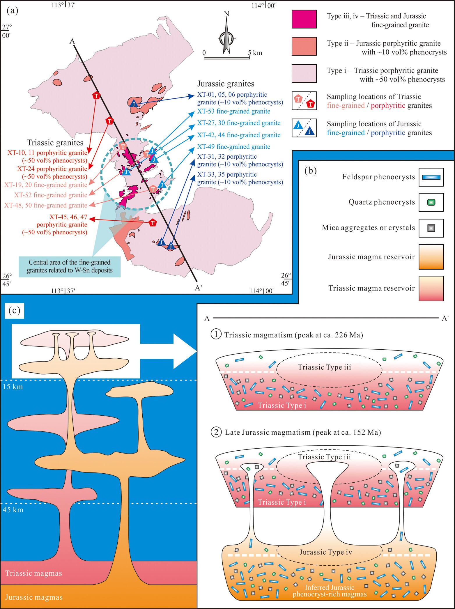 Source Enrichment Control on the Scale of Magmatic-Hydrothermal W-Sn Mineralization: Insights from Triassic and Jurassic Magma Reservoirs in the Continental Crust, Xitian, South China