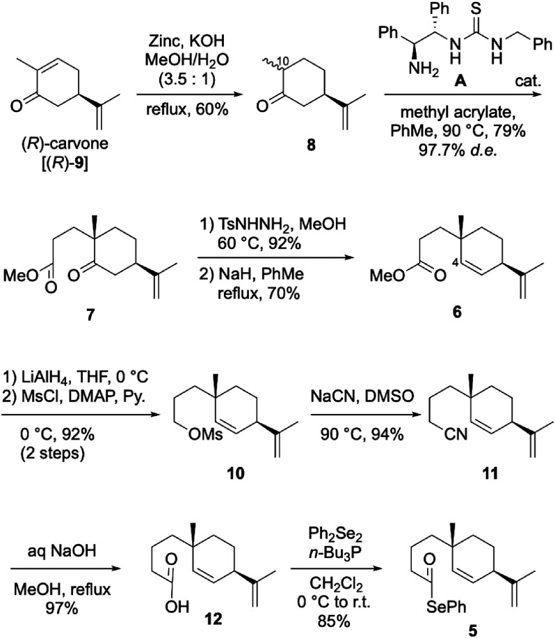 Syntheses of (+)-costic acid and structurally related eudesmane sesquiterpenoids and their biological evaluations as acaricidal agents against <i>Varroa destructor</i>.