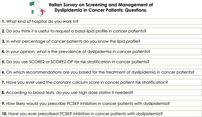 Screening and management of dyslipidemia in oncologic patients undergoing cardiotoxic therapies: results from an Italian survey.