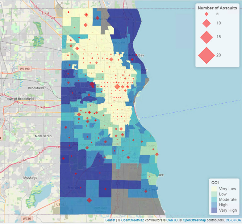 Characteristics and neighborhood-level opportunity of assault-injured children in Milwaukee.