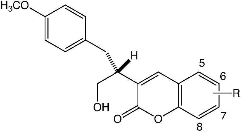 Effect of further substitutions at 5-, 6-, 7-, or 8-position of 3-[3-(4-methoxyphenyl)-1-hydroxyprop-2-yl]coumarin on phytotoxicity.