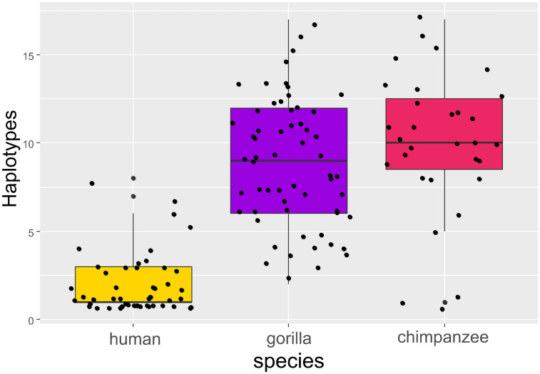 High diversity and sharing of strongylid nematodes in humans and great apes co-habiting an unprotected area in Cameroon.