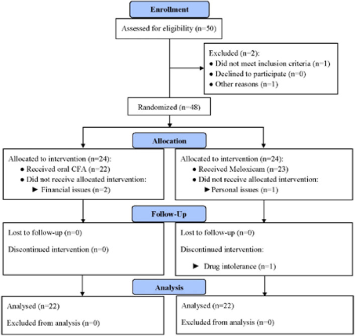 An Oral Form of Cetylated Fatty Acids versus Meloxicam for Knee Osteoarthritis: A Randomised Clinical Trial.