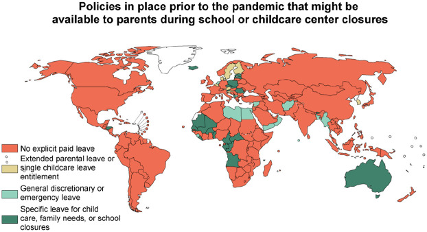 Assessing national action through emergency paid leave to mitigate the impact of COVID-19-related school closures on working families in 182 countries.