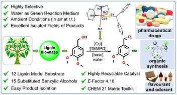 Selective aerobic oxidation of biomass model compound veratryl alcohol catalyzed by air-stable copper(ii) complexes in water†