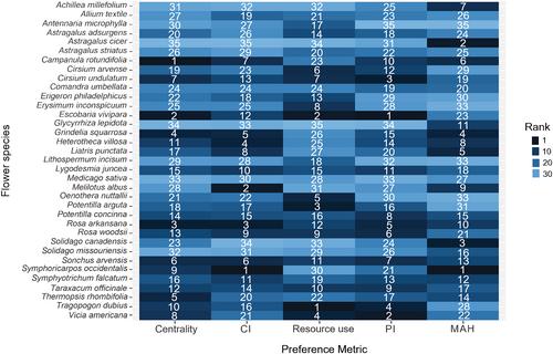 Existing flower preference metrics disagree on best plants for pollinators: which metric to choose?