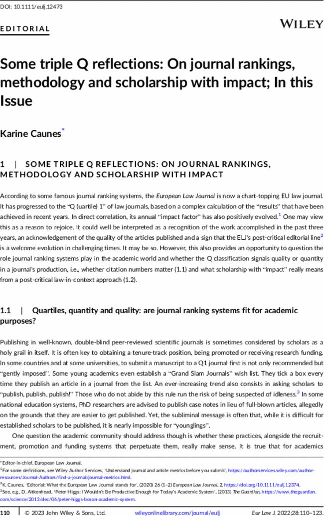 Some triple Q reflections: On journal rankings, methodology and scholarship with impact; In this Issue