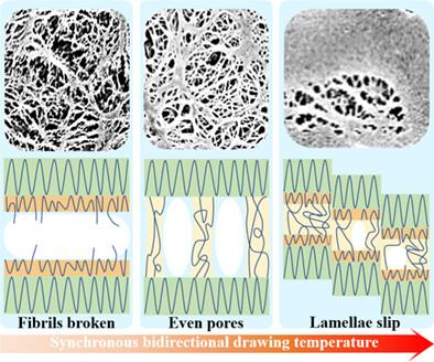 Dependence of lithium-ion battery separator porous structure and performance on synchronous bidirectional drawing process regulation of β-crystal polypropylene