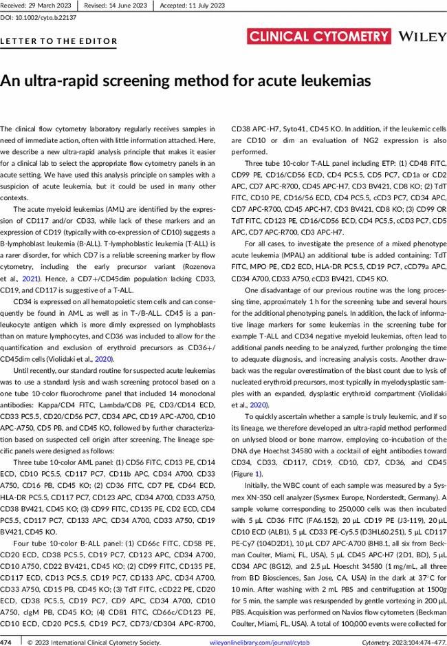 An ultra-rapid screening method for acute leukemias