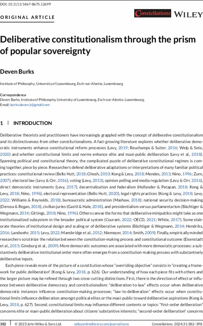 Deliberative constitutionalism through the prism of popular sovereignty
