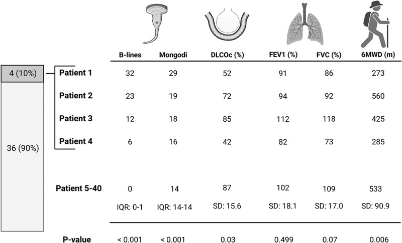 Thoracic ultrasonographic and clinical findings at 12-month follow-up of patients admitted with COVID-19.