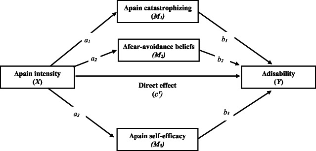 Changes in pain catastrophizing, fear-avoidance beliefs, and pain self-efficacy mediate changes in pain intensity on disability in the treatment of chronic low back pain.