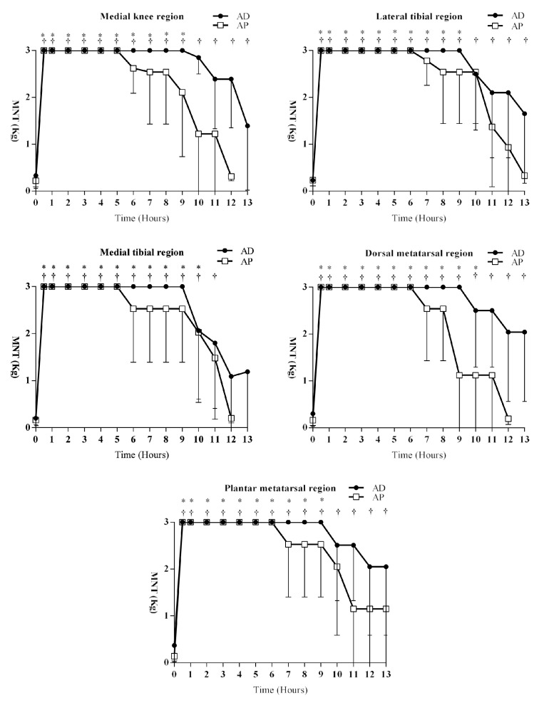 Effects of two different topographic approaches for combined sciatic and femoral nerve block in calves, guided by ultrasound and neurostimulation