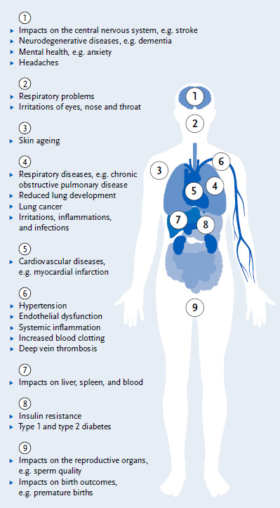 Impact of climate change on non-communicable diseases due to increased ambient air pollution.