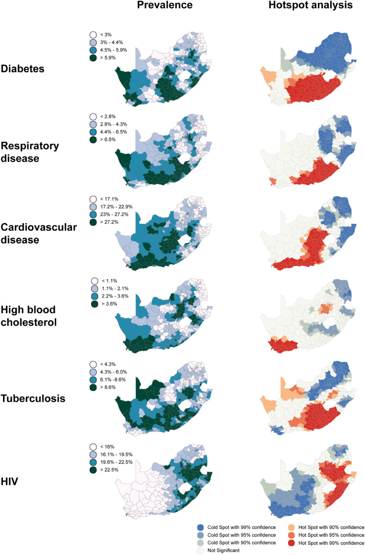 Geospatial assessment of the convergence of communicable and non-communicable diseases in South Africa.