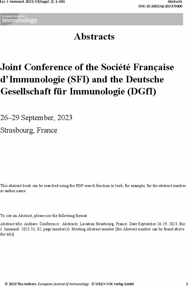 Joint Conference of the Société Française d'Immunologie (SFI) and the Deutsche Gesellschaft für Immunologie (DGfI), 26–29 September, 2023, Strasbourg, France