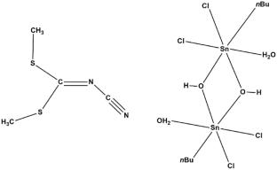 Crystal Structure of Tetrakis(dimethyl N-cyanodithioiminocarbonate) Bis[(aqua)-µ2-hydroxy-n-butyldichloridotin(IV)]