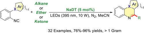 Visible-light-induced reusable decatungstate-photocatalyzed radical cascade alkylation/cyclization of isocyanides with simple alkanes, ethers and ketones