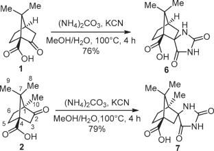 Conformationally restricted hydantoins derived from bridgehead functionalized camphorquinones