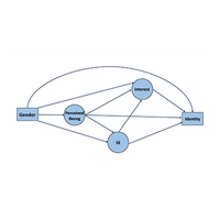 Statistically equivalent models with different causal structures: An example from physics identity