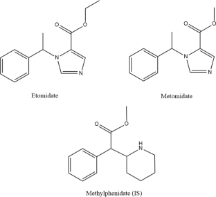 Detection and quantification of etomidate and metomidate in human hairs by ultraperformance liquid chromatography with triple quadrupole mass spectrometry (UPLC-MS/MS).