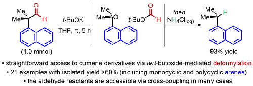 tert-Butoxide-Mediated Protodeformylative Decarbonylation of α-Quaternary Homobenzaldehydes